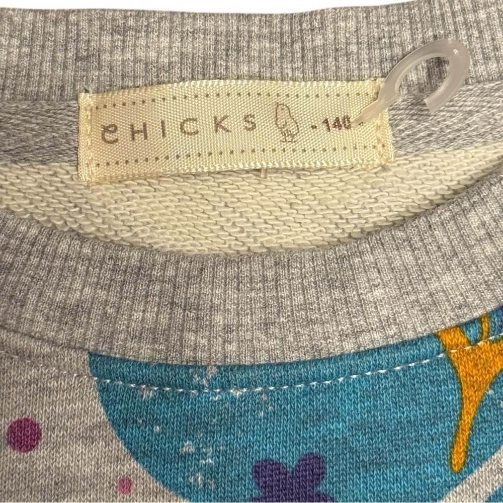 Chicks Girls 10/12 Gray Ruffle Hem Sweatshirt Bird Heart Print Crewneck - Picture 3 of 5